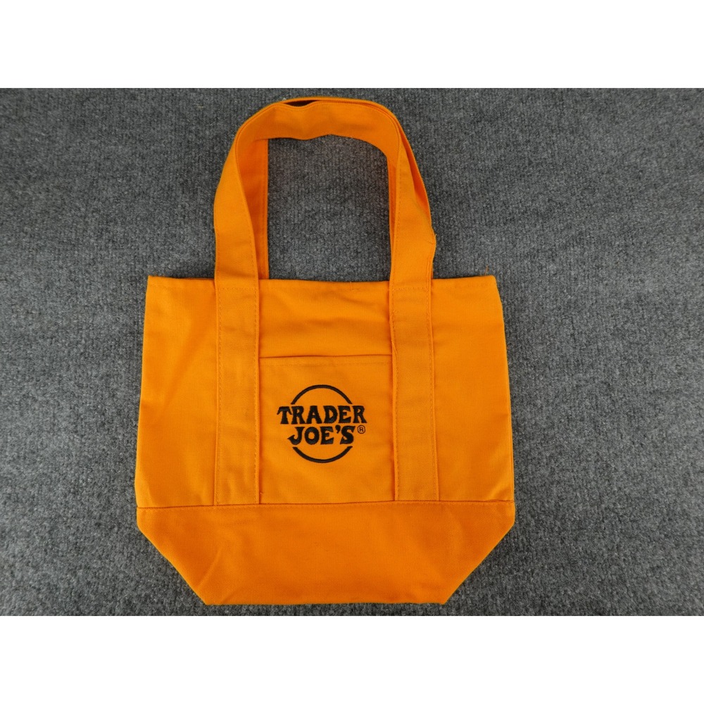 Trader Joe's Mini Canvas Tote Bag Orange Embroidered Logo Small Grocery Bag